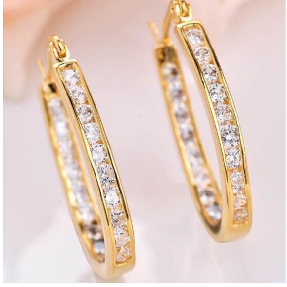 Jewelry - 18k Yellow Gold Filled CZ Hoop Earrings